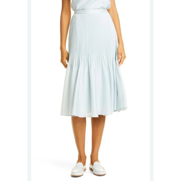 Club Monaco Dresses & Skirts - Club Monaco Pleated Midi Skirt Womens 0 Light Blue Striped A-Line Flare